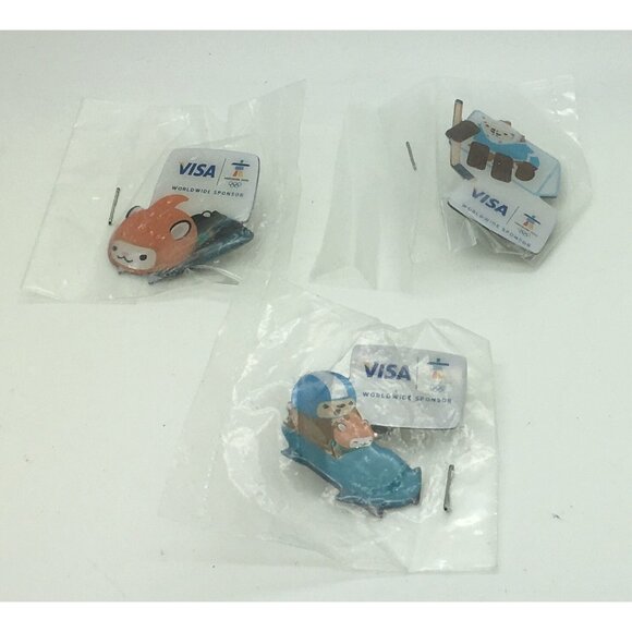 2010 Vancouver Olympics Pin Visa Mascots Sumi Quatchi   Miga Lot Of 3 - Picture 1 of 1